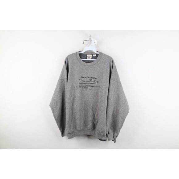 Vintage 90s Mens XL Spell Out Auto Ordnance Thompson Machine Gun Sweatshirt USA - Picture 1 of 11
